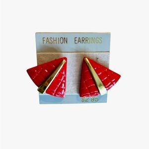 Vintage Red and Gold Fashion Earrings On Original Card Taiwan Holiday